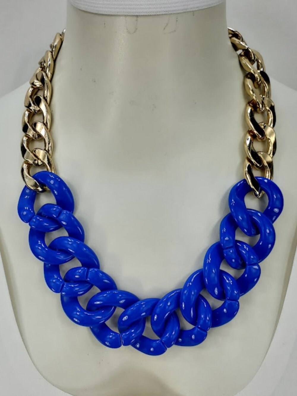 Chunky Link Royal Blue and Gold Tone Statement Necklace Regency Luxe